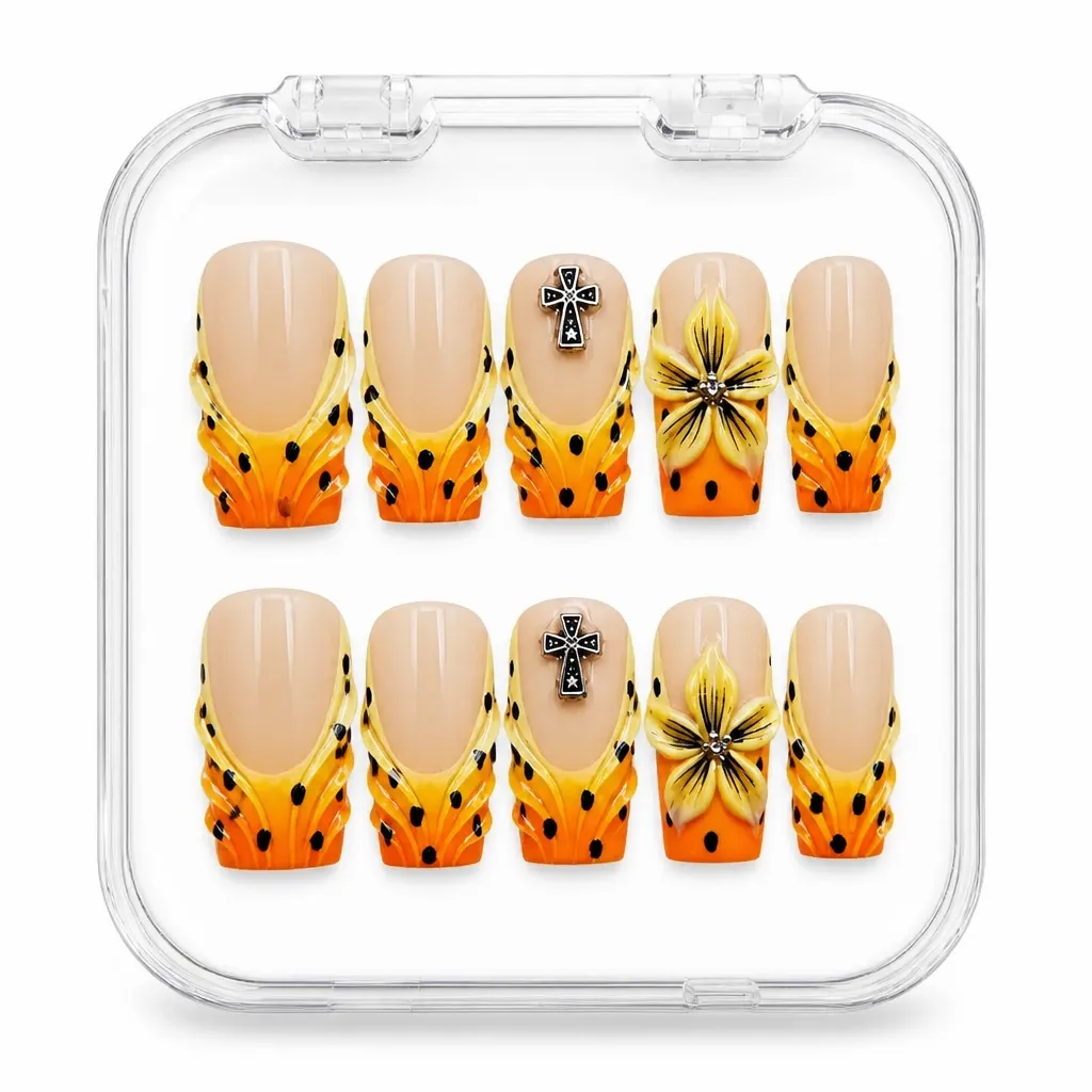 Orange Floral Square – Xưởng gia công Nailbox Sỉ thủ công