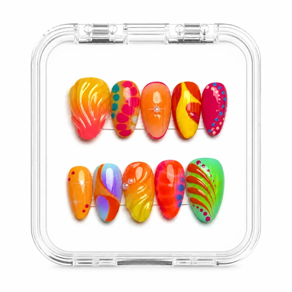 Orange Gradient Elegance – Xưởng gia công Nailbox Sỉ thủ công