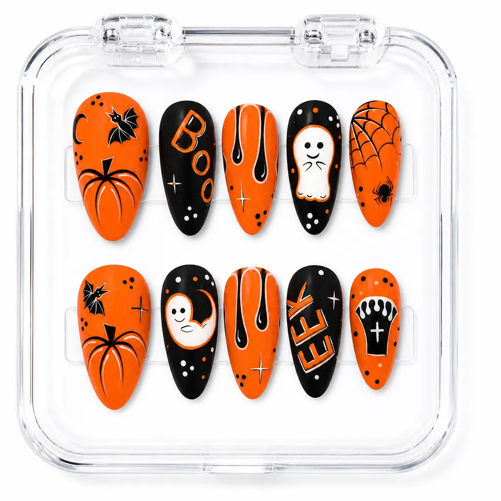 Orange Halloween – Mẫu Nailbox Sỉ Thiết Kế Thủ Công