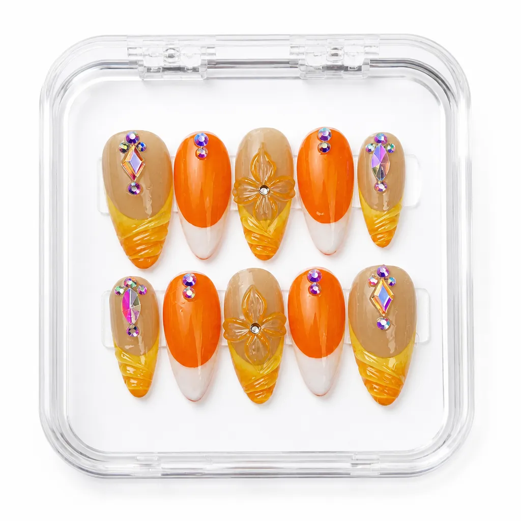 Orange Sunset Luxe – Xưởng gia công Nailbox Sỉ thủ công