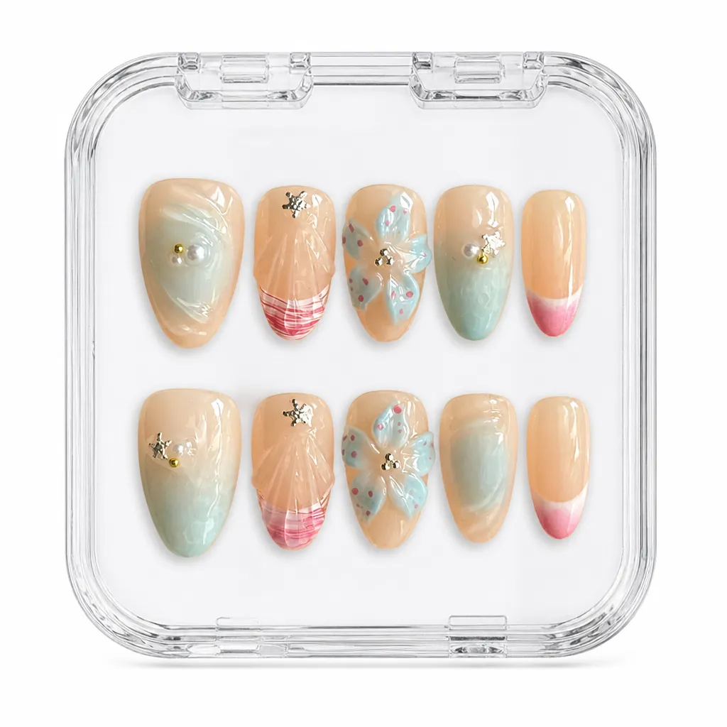 Pastel Coastal Bloom – Xưởng gia công Nailbox Sỉ thủ công