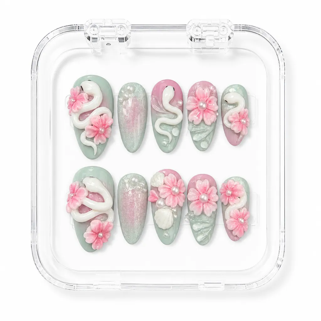 Pastel Floral Serpent – Xưởng gia công Nailbox Sỉ thủ công