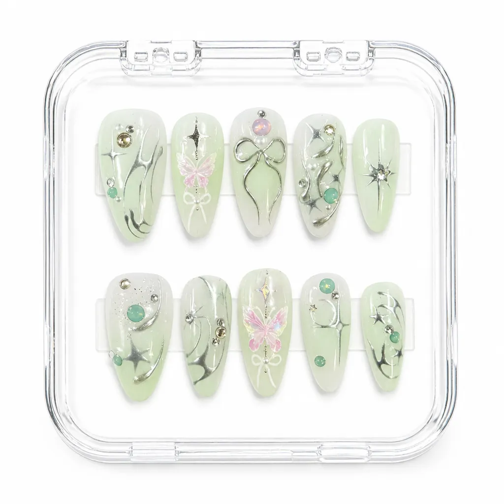 Pastel Mint Butterfly – Xưởng gia công Nailbox Sỉ thủ công