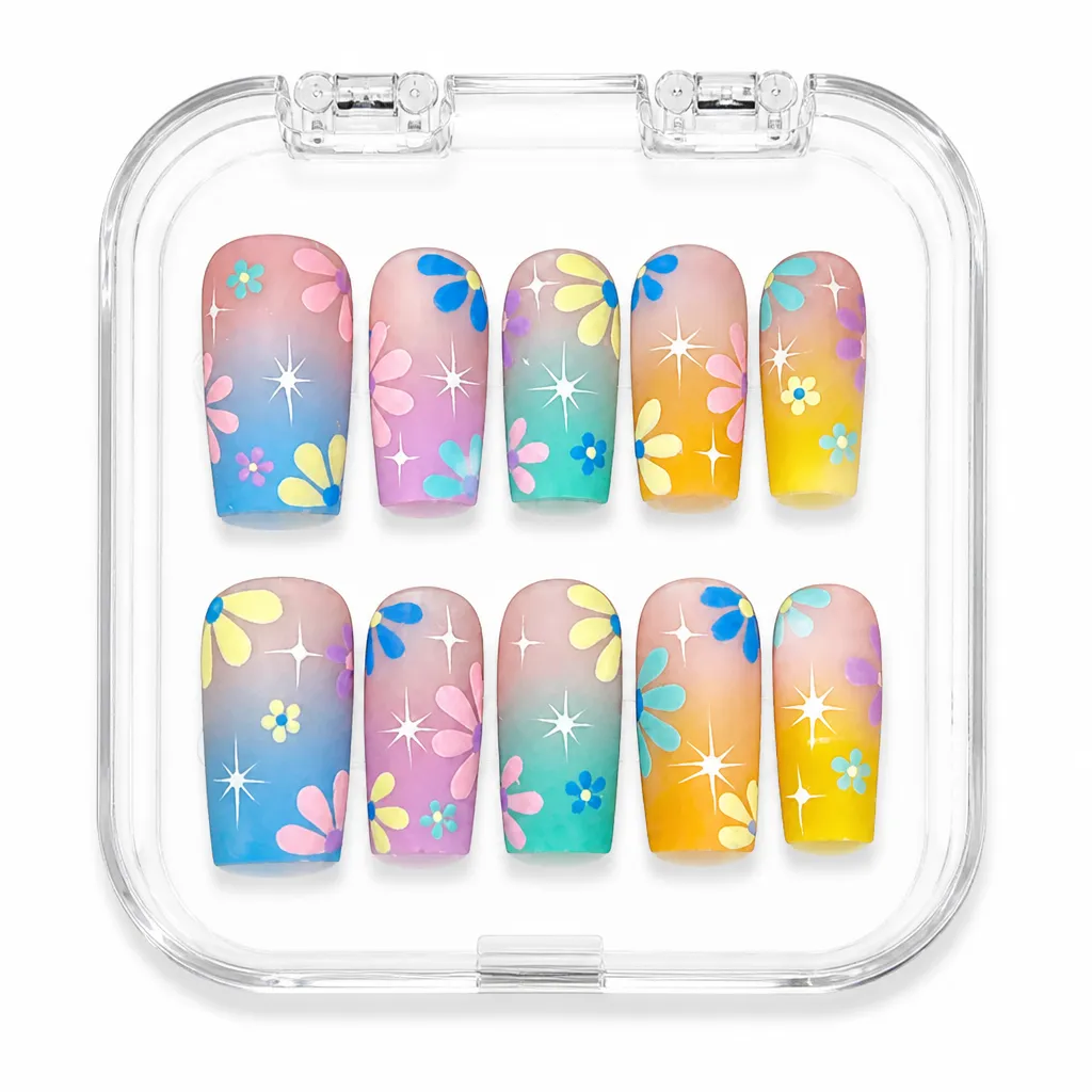 Pastel Rainbow Blooms – Xưởng gia công Nailbox Sỉ thủ công