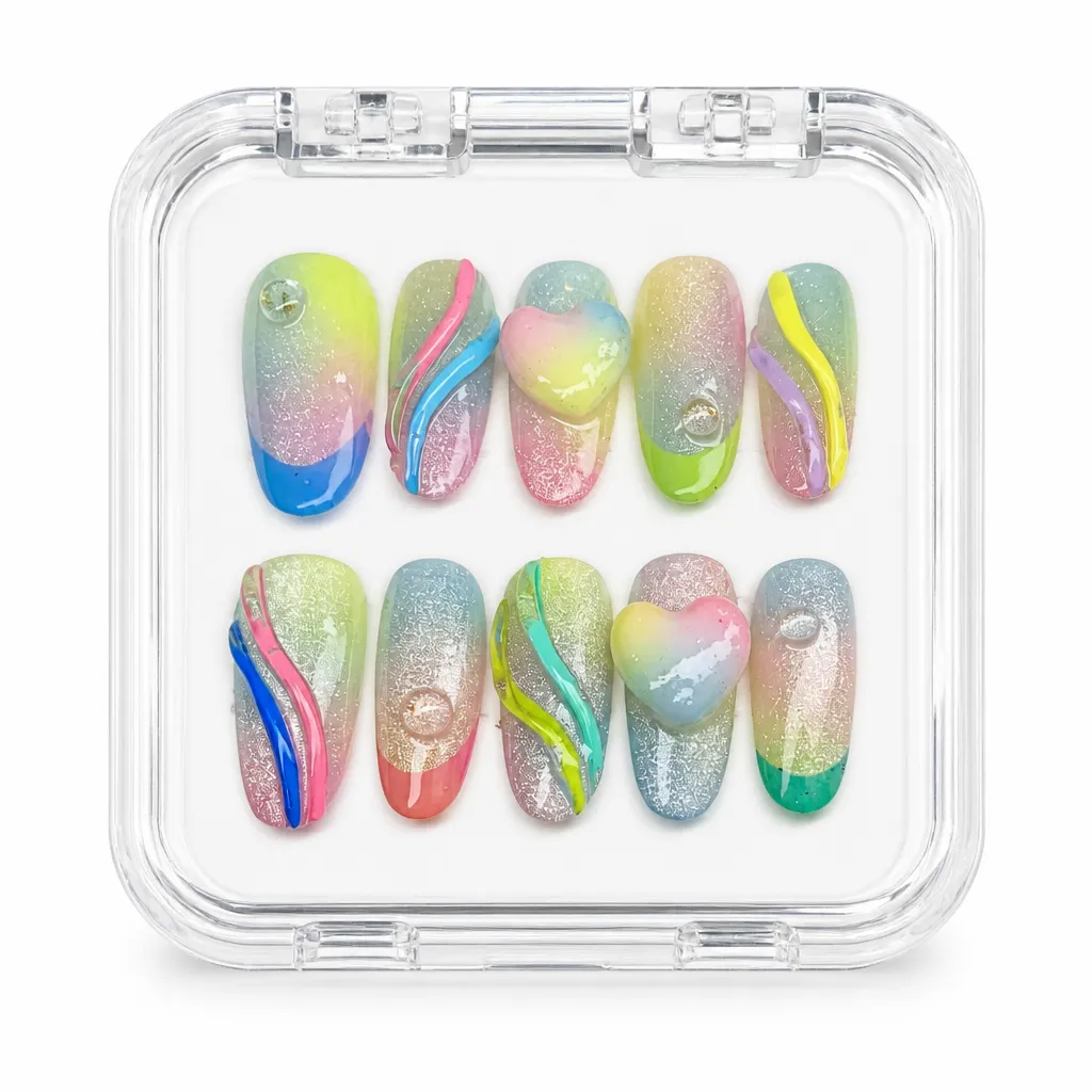 Pastel Rainbow Heart – Xưởng gia công Nailbox Sỉ thủ công