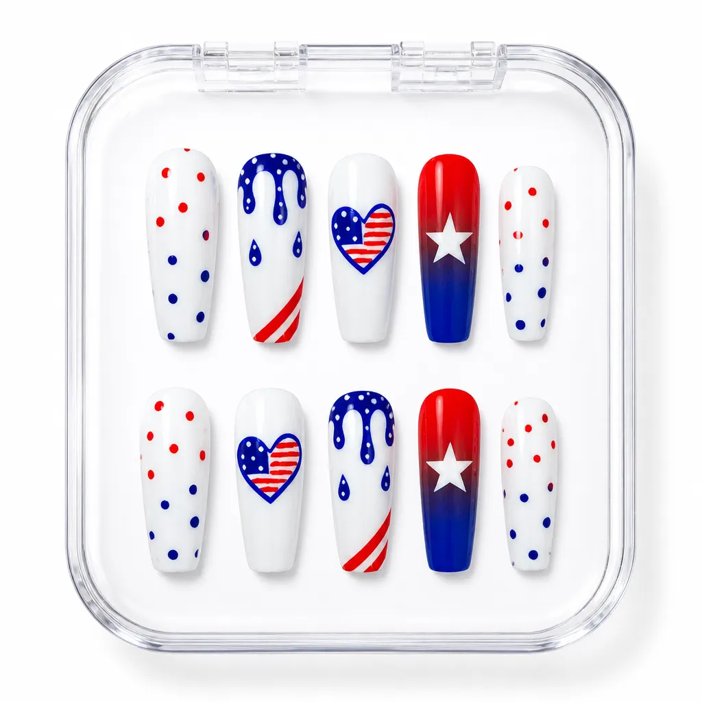 Patriotic Drip Dot – Mẫu Nailbox Sỉ Thiết Kế Thủ Công