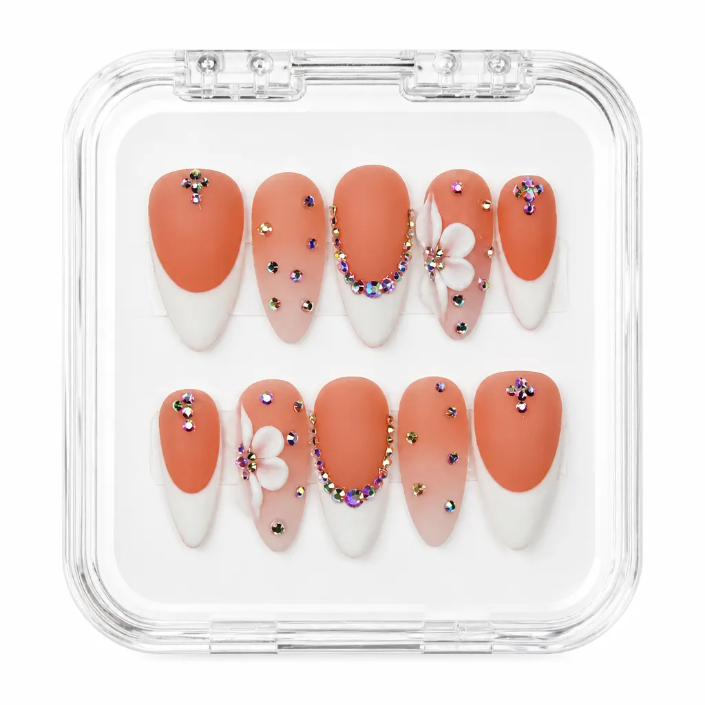 Peachy Floral Elegance – Xưởng gia công Nailbox Sỉ thủ công
