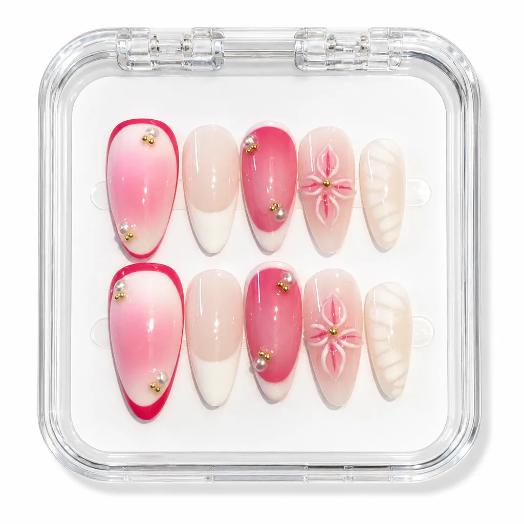 Pink Bow Almond – Xưởng gia công Nailbox Sỉ thủ công