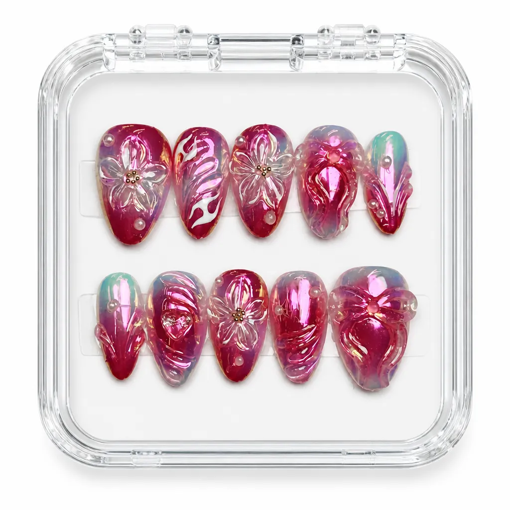 Pink Chrome Florals – Xưởng gia công Nailbox Sỉ thủ công