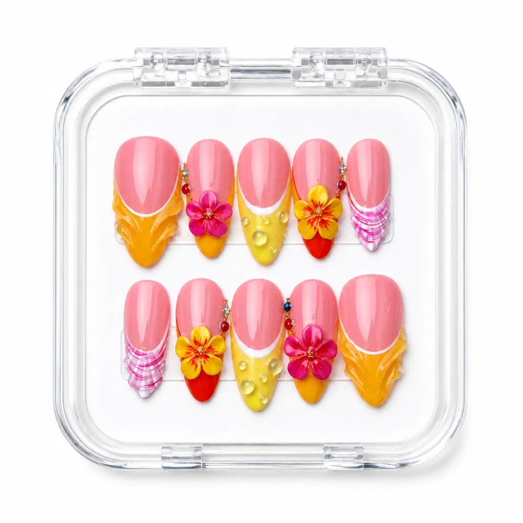 Pink Floral Elegance – Xưởng gia công Nailbox Sỉ thủ công