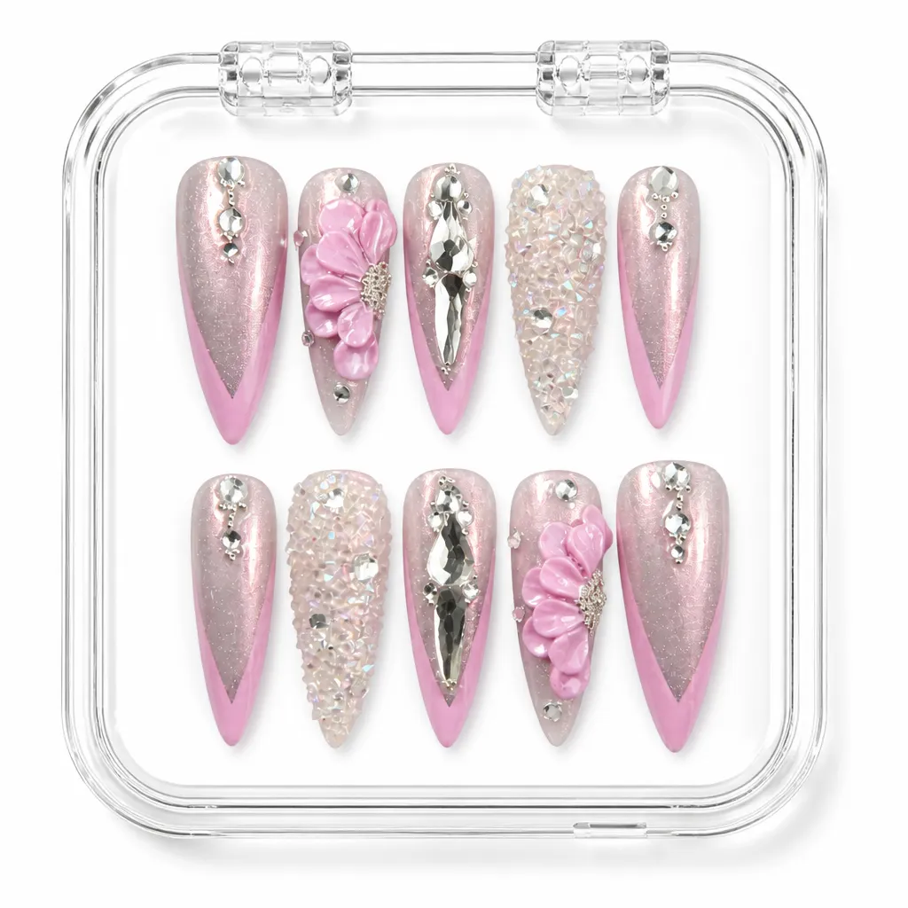 Pink Floral Frost – Xưởng gia công Nailbox Sỉ thủ công