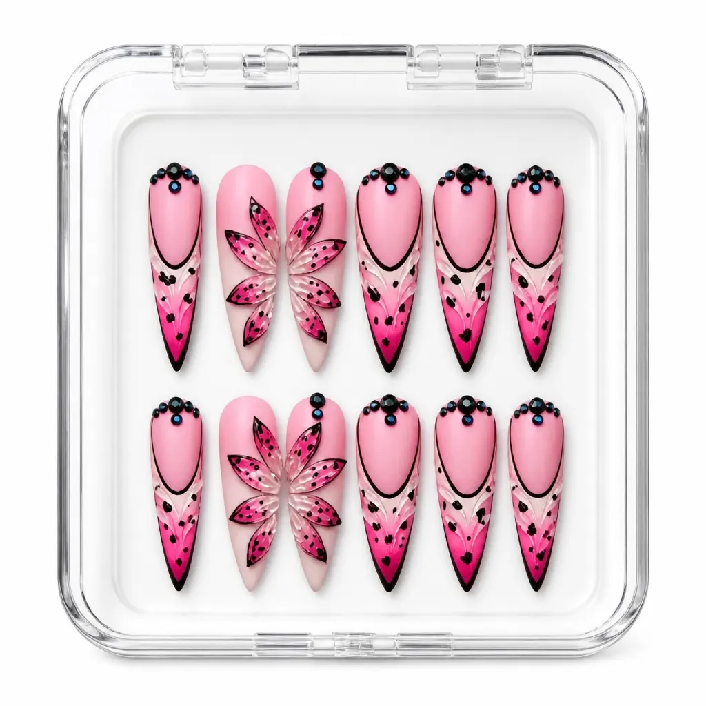 Pink Floral Stiletto – Xưởng gia công Nailbox Sỉ thủ công