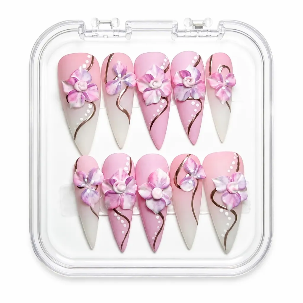 Pink Orchid Bloom – Xưởng gia công Nailbox Sỉ thủ công
