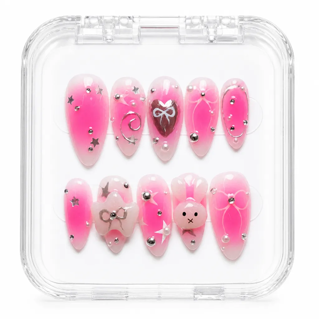 Pink Rhinestone Elegance – Xưởng gia công Nailbox Sỉ thủ công