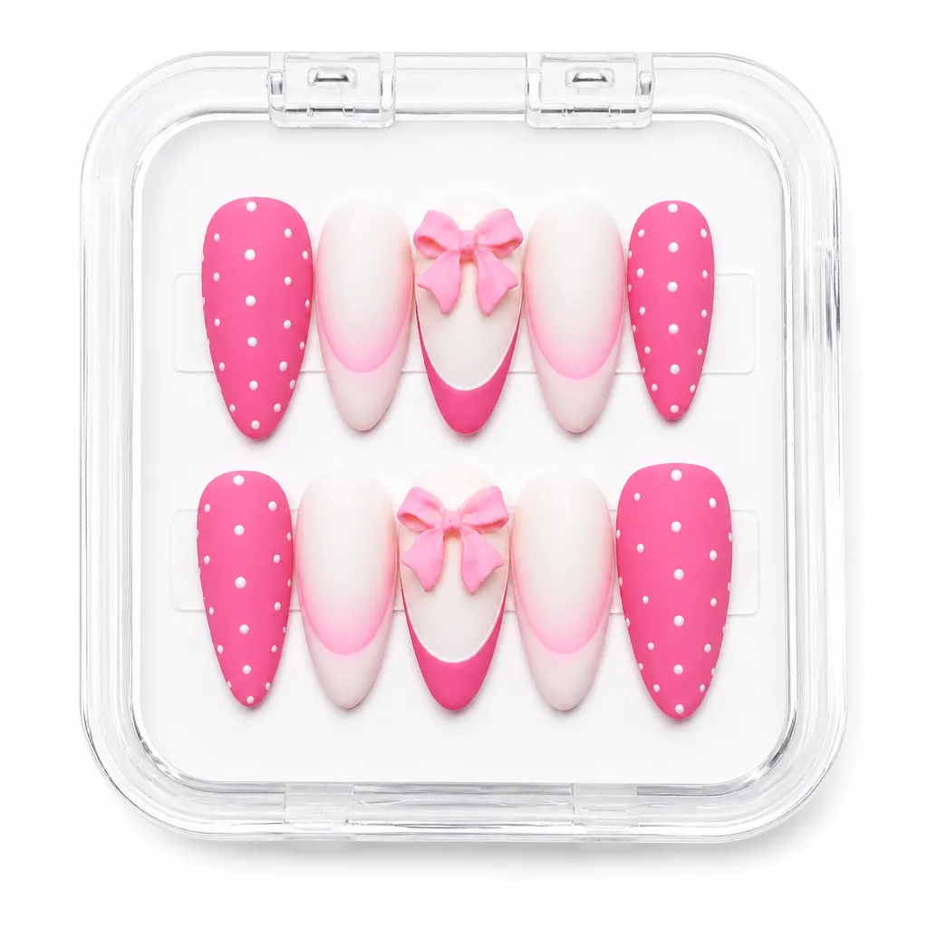 Polka Bow Elegance – Xưởng gia công Nailbox Sỉ thủ công