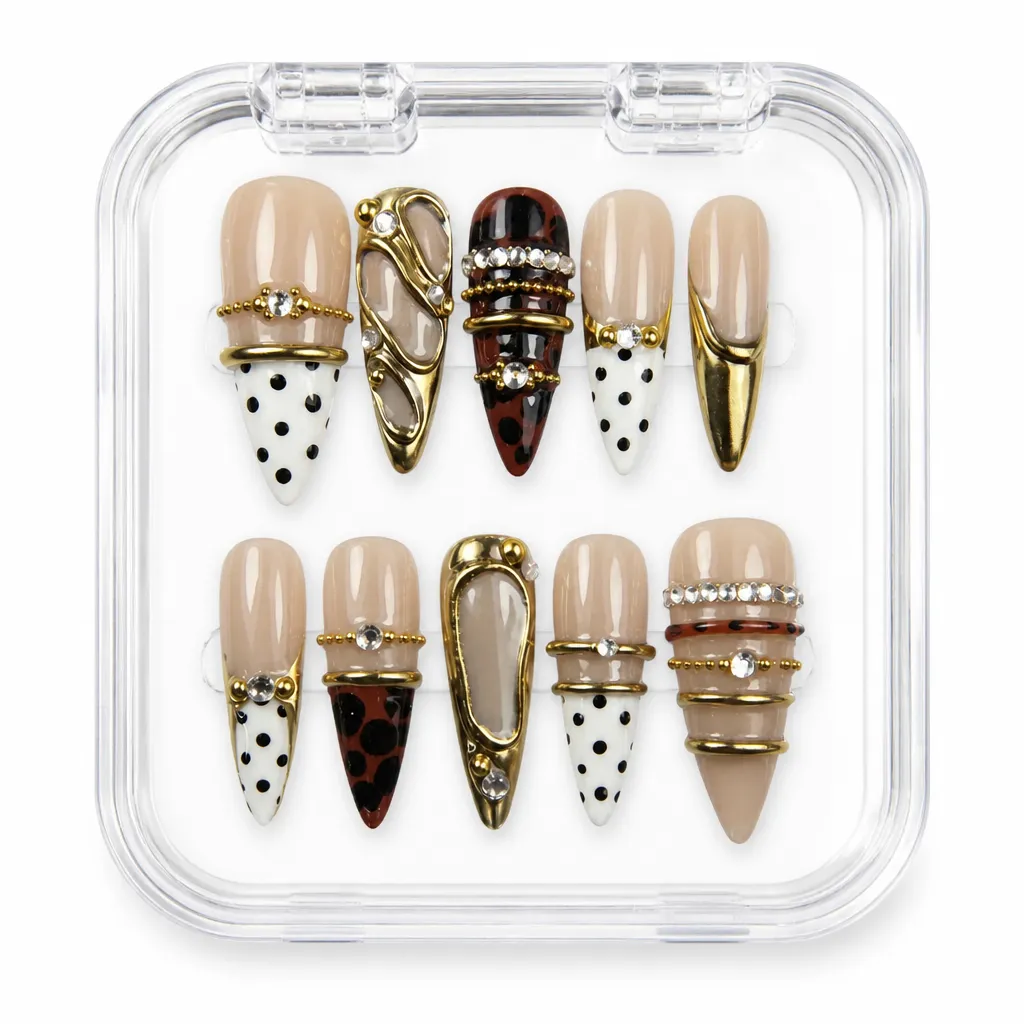 Polka Dot Glam – Mẫu Nailbox Sỉ Thiết Kế Thủ Công