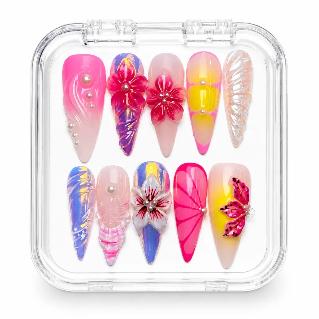 Prismatic Bloom Almond – Xưởng gia công Nailbox Sỉ thủ công