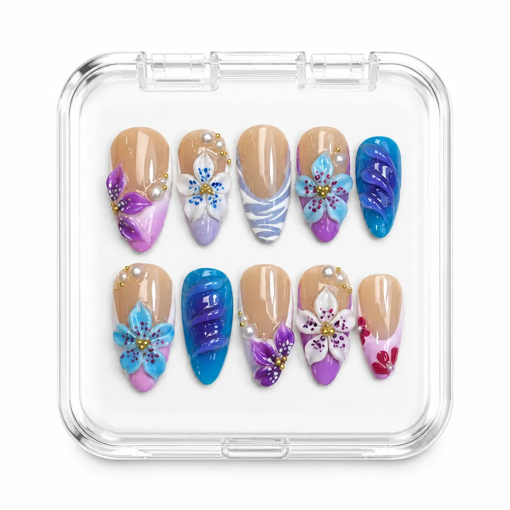 Purple Blue Floral – Xưởng gia công Nailbox Sỉ thủ công