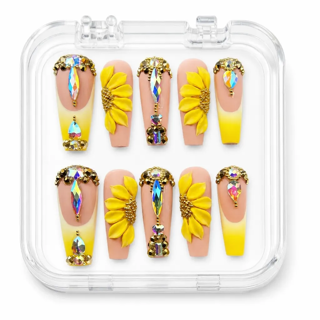 Radiant Golden Sunflower – Mẫu Nailbox Sỉ Thiết Kế Thủ Công