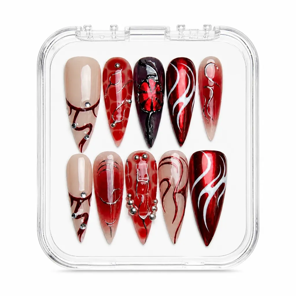 Red Crimson Elegance – Xưởng gia công Nailbox Sỉ thủ công