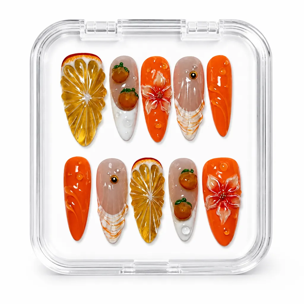 Red-Orange Citrus Luxe – Xưởng gia công Nailbox Sỉ thủ công