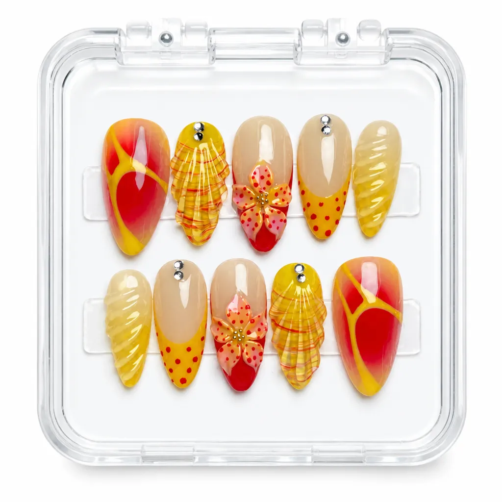 Red Sunset Elegance – Xưởng gia công Nailbox Sỉ thủ công
