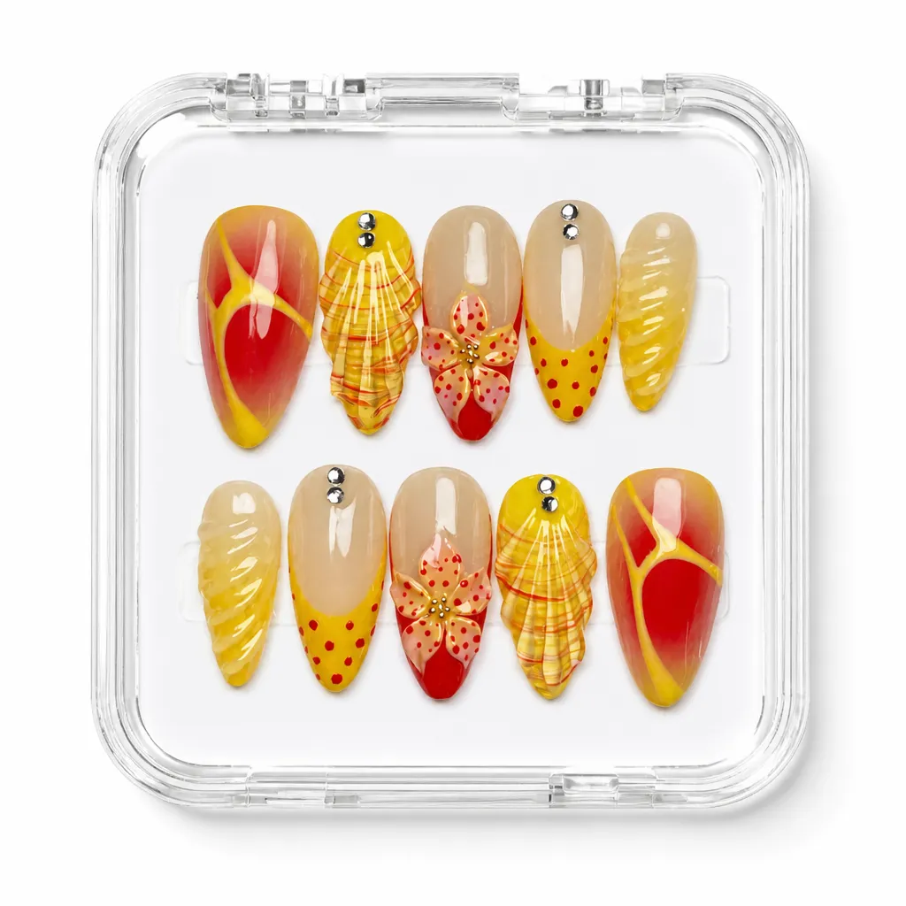 Red Sunset Geometry – Xưởng gia công Nailbox Sỉ thủ công