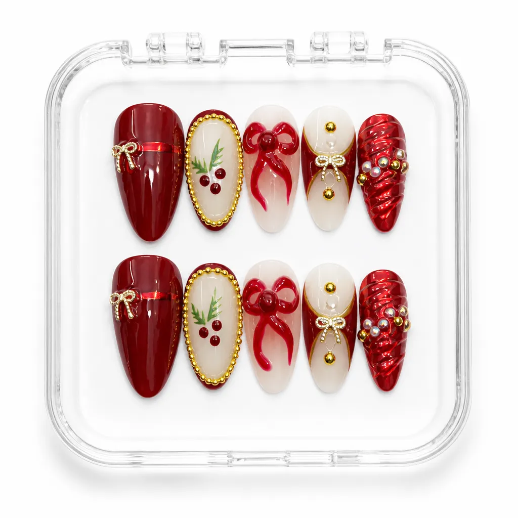 Reverie Crimson Luxe – Mẫu Nailbox Sỉ Thiết Kế Thủ Công