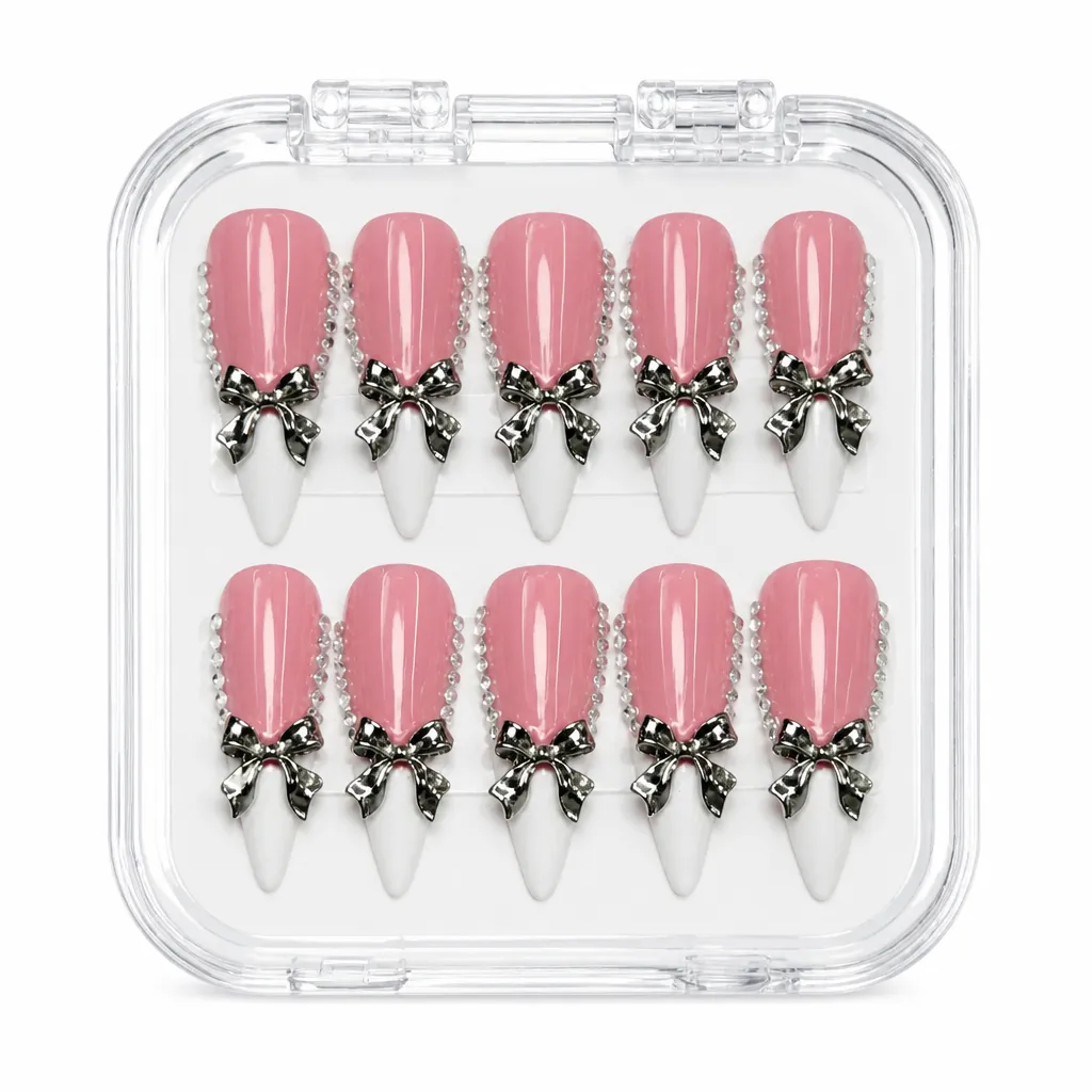 Rosé Bow Elegance – Xưởng gia công Nailbox Sỉ thủ công