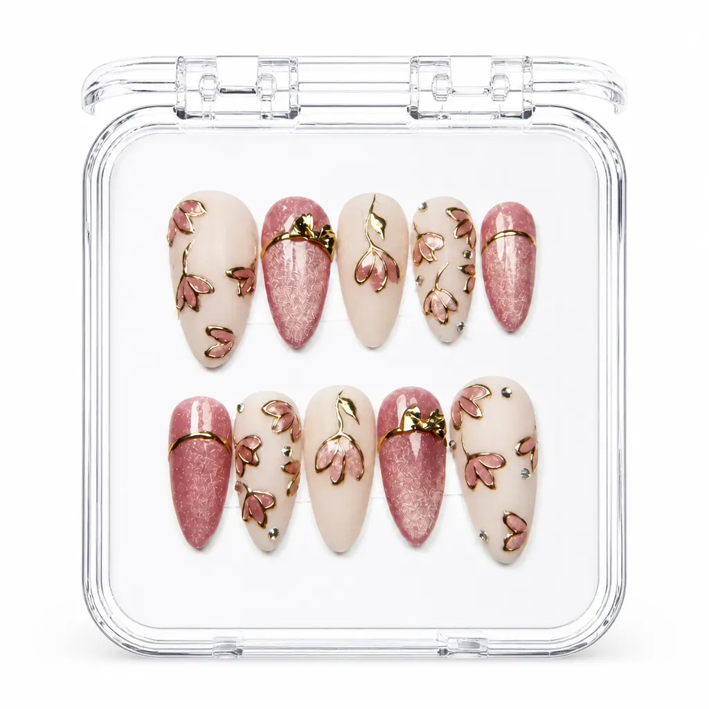 Rose Gold Almond – Xưởng gia công Nailbox Sỉ thủ công