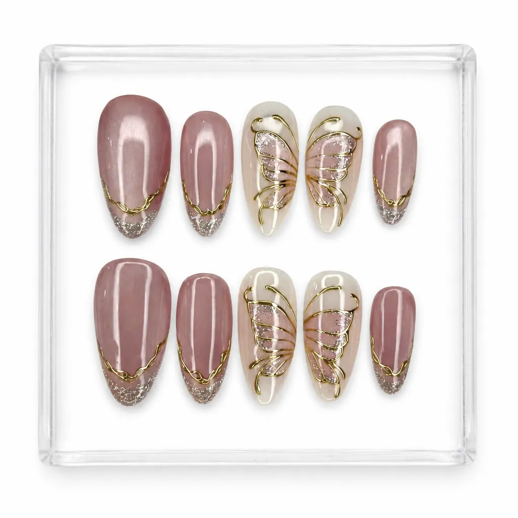 Rose Gold Butterfly – Mẫu Nailbox Sỉ Thiết Kế Thủ Công