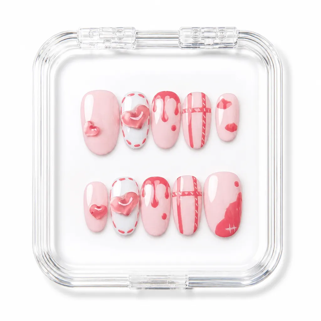 Rosé Striped Elegance – Xưởng gia công Nailbox Sỉ thủ công