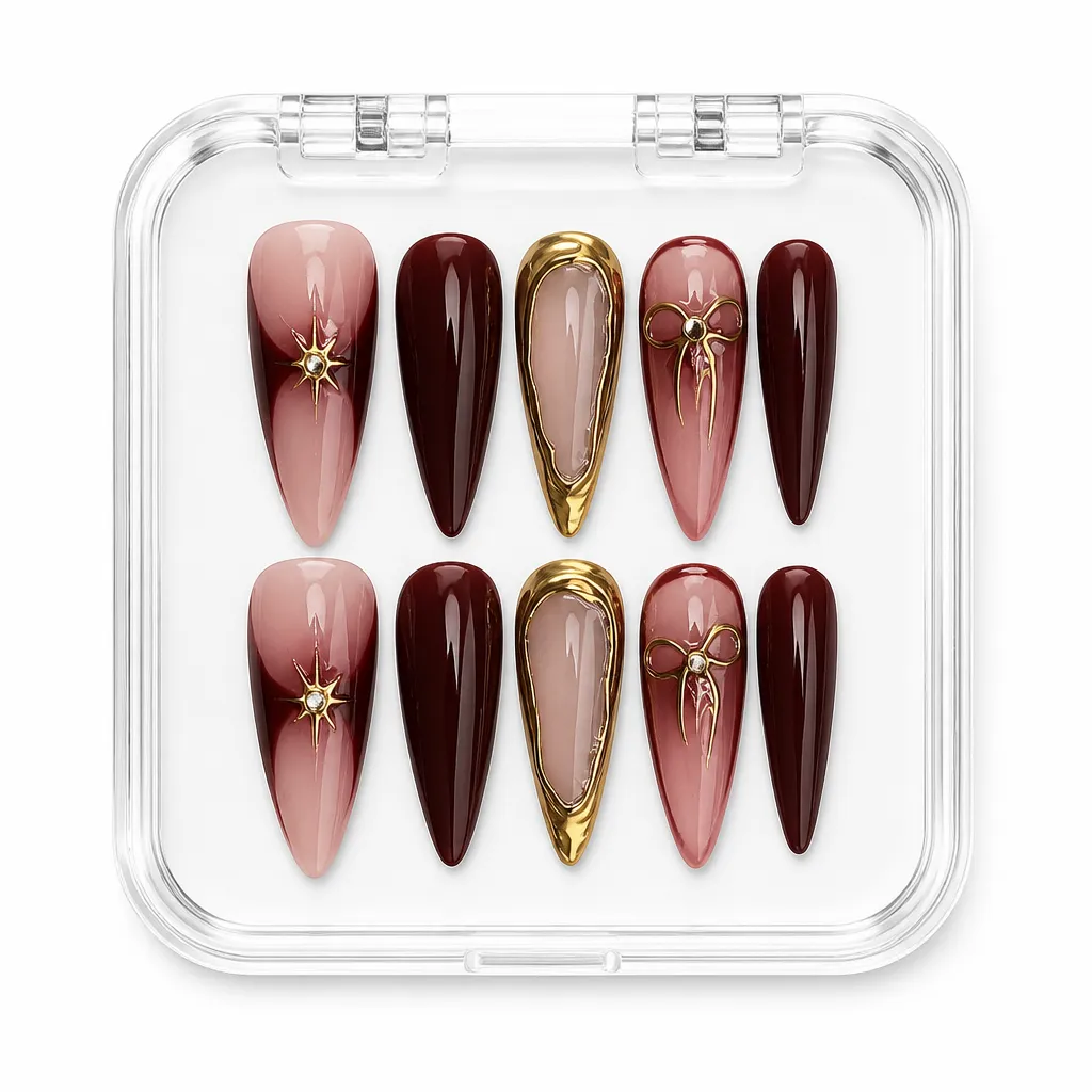 Royal Burgundy Stiletto – Xưởng gia công Nailbox Sỉ thủ công
