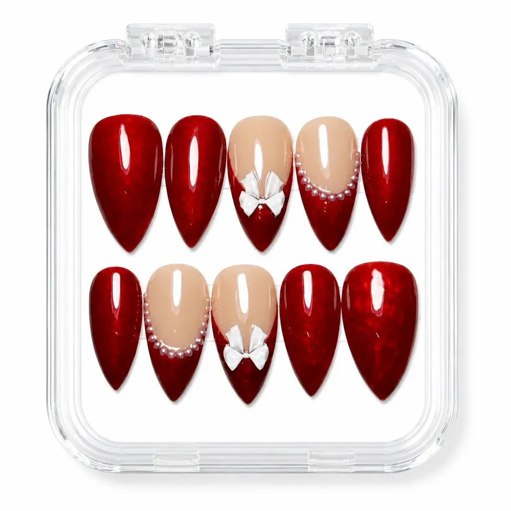 Royal Crimson Elegance – Xưởng gia công Nailbox Sỉ thủ công