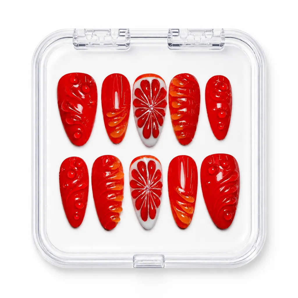 Ruby Grapefruit Stiletto – Mẫu Nailbox Sỉ Thiết Kế Thủ Công