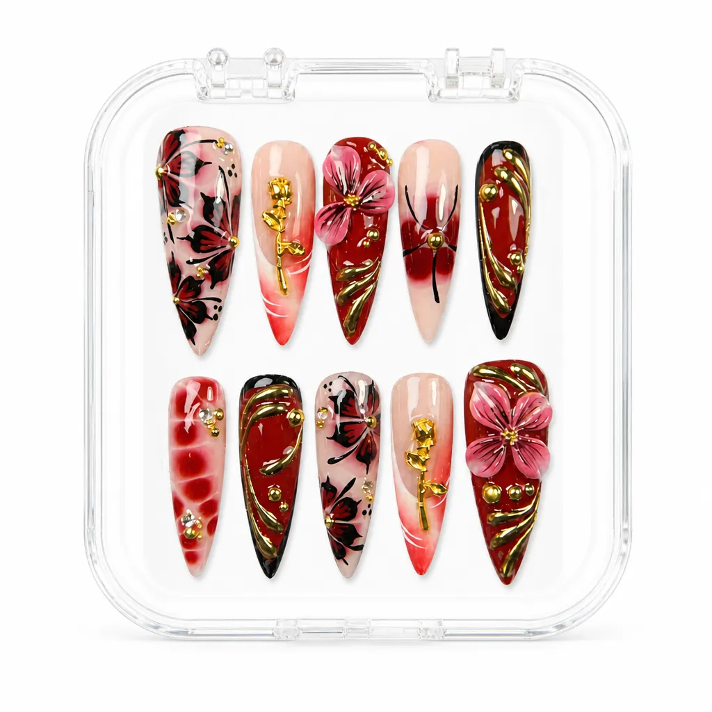 Ruby Noir Botanical – Xưởng gia công Nailbox Sỉ thủ công