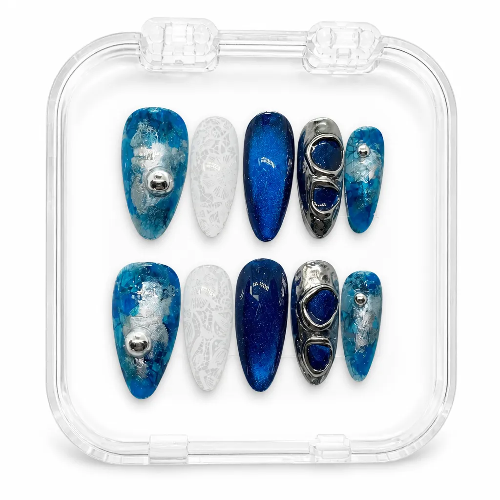 Sapphire Lace Elegance – Xưởng gia công Nailbox Sỉ thủ công
