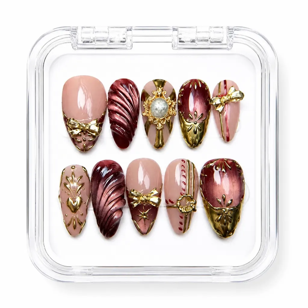 Satin Burgundy Luxe – Xưởng gia công Nailbox Sỉ thủ công
