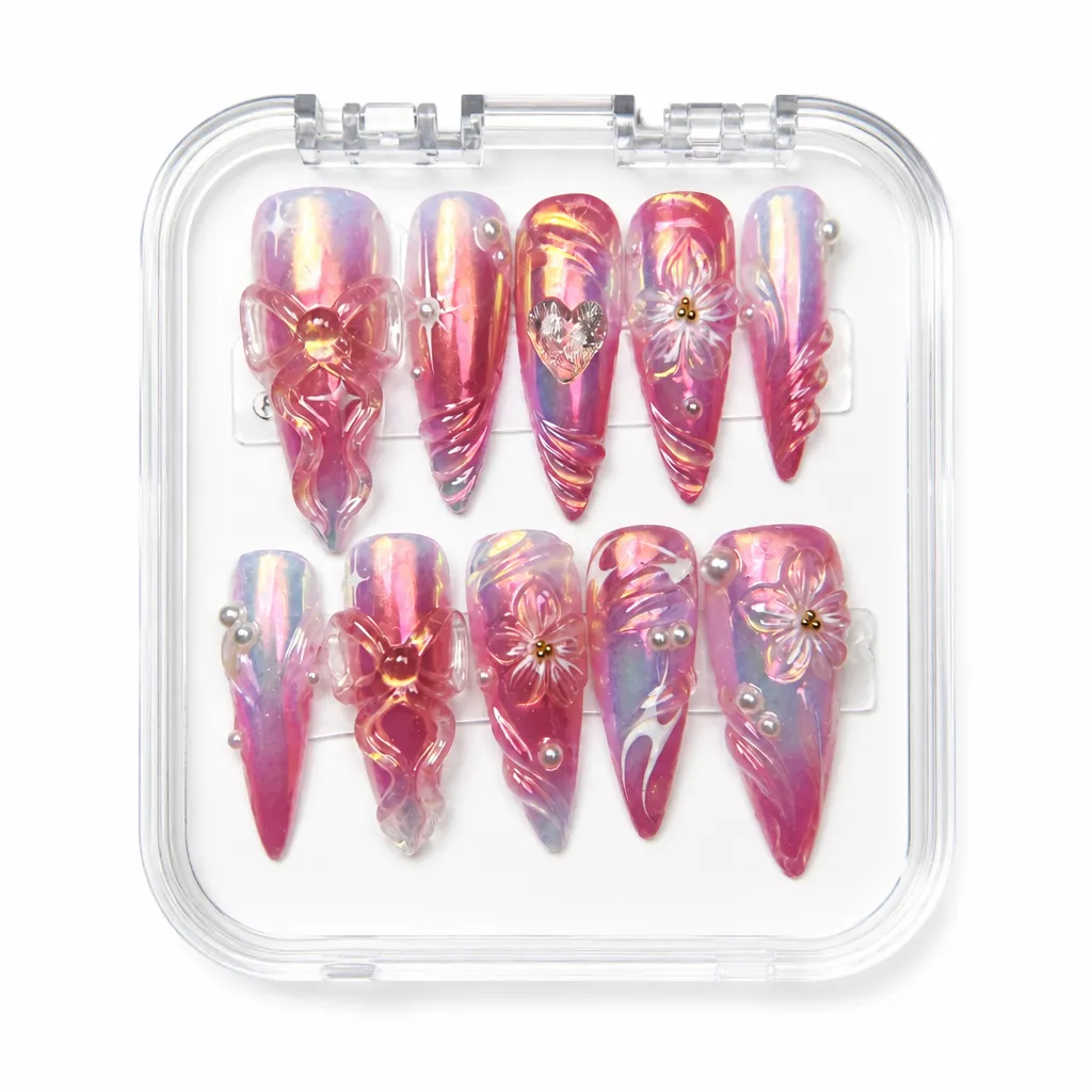 Satin Crimson Celestial – Mẫu Nailbox Sỉ Thiết Kế Thủ Công