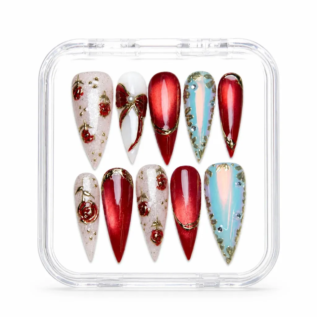 Satin Crimson Luxe – Xưởng gia công Nailbox Sỉ thủ công