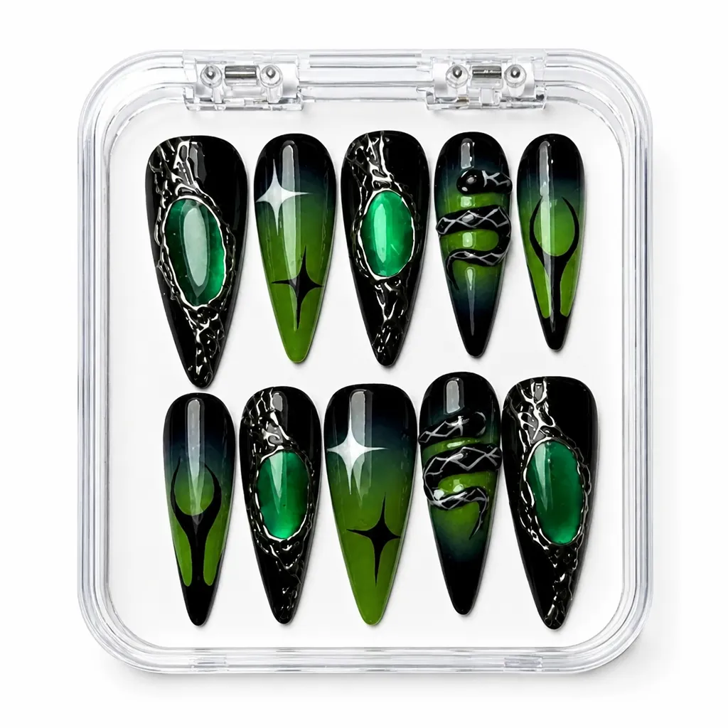 Satin Emerald Stiletto – Xưởng gia công Nailbox Sỉ thủ công
