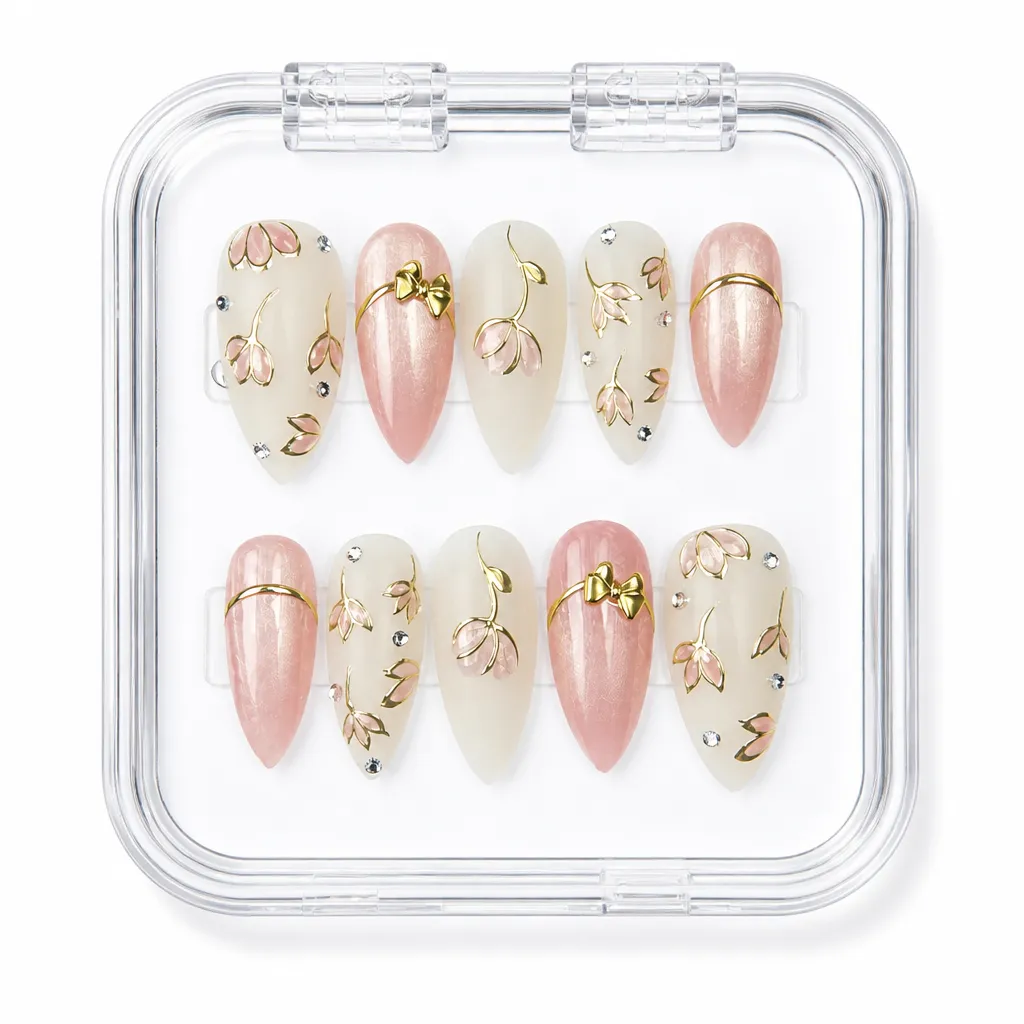 Satin Gilded Elegance – Mẫu Nailbox Sỉ Thiết Kế Thủ Công