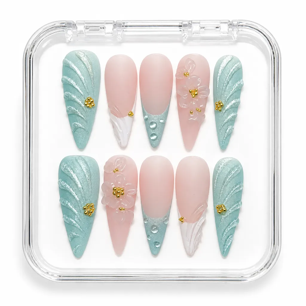Seafoam Petal Whispers – Xưởng gia công Nailbox Sỉ thủ công