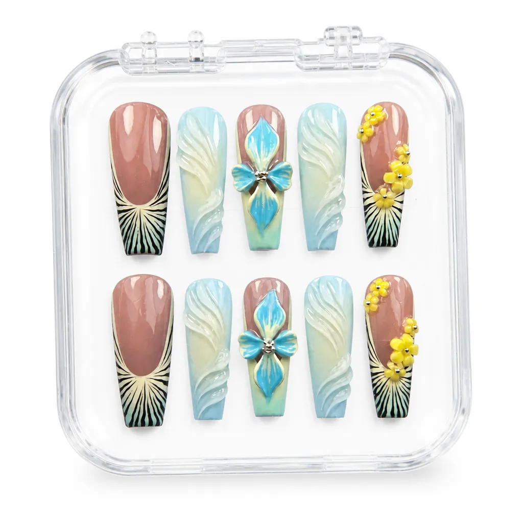 Serene Blue Floral – Xưởng gia công Nailbox Sỉ thủ công
