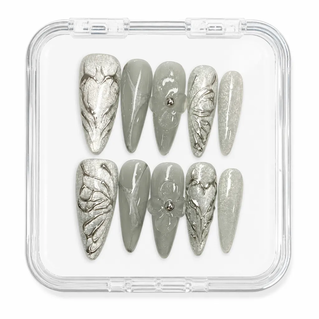 Silver Butterfly Stiletto – Xưởng gia công Nailbox Sỉ thủ công