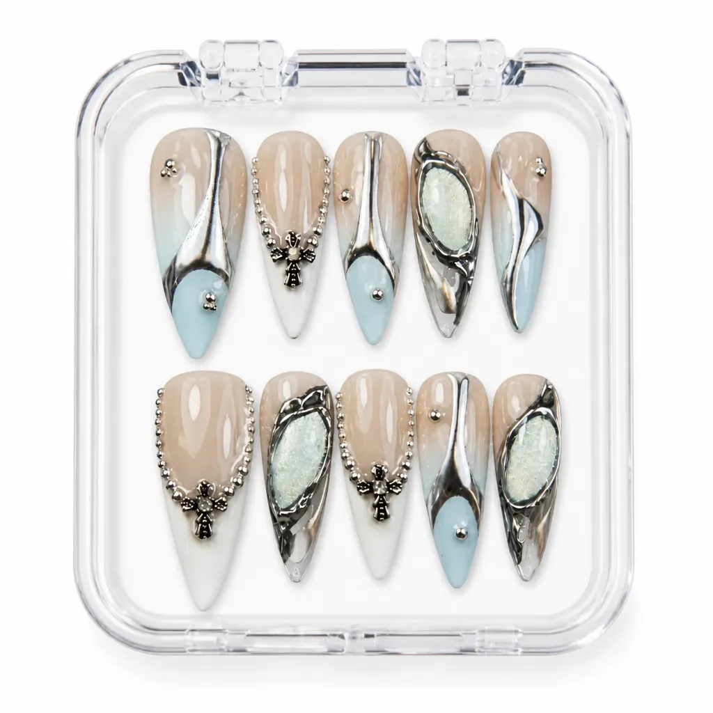 Silver Cross Elegance – Xưởng gia công Nailbox Sỉ thủ công