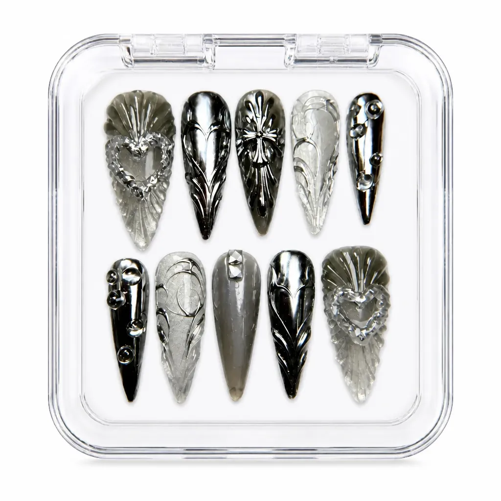 Silver Feather Elegance – Xưởng gia công Nailbox Sỉ thủ công