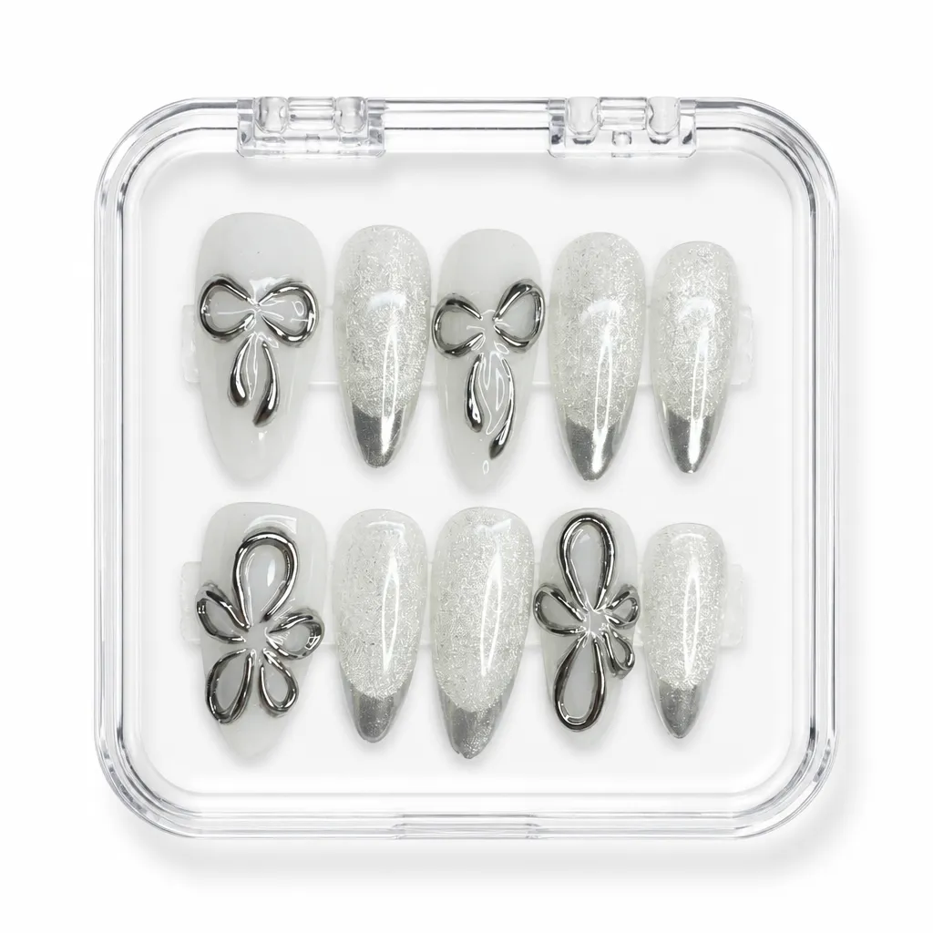 Silver Sparkle Bows – Xưởng gia công Nailbox Sỉ thủ công