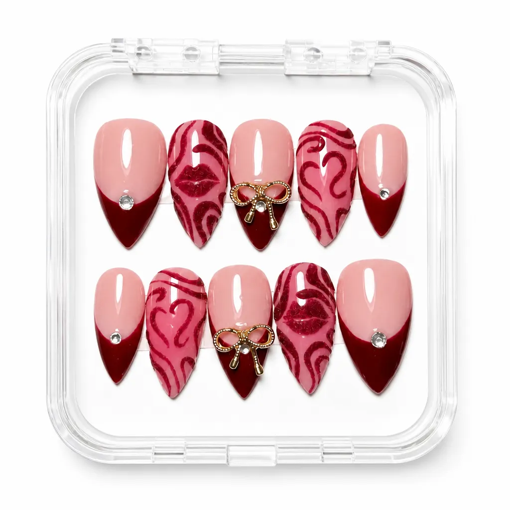 Sparkle Crimson Elegance – Xưởng gia công Nailbox Sỉ thủ công