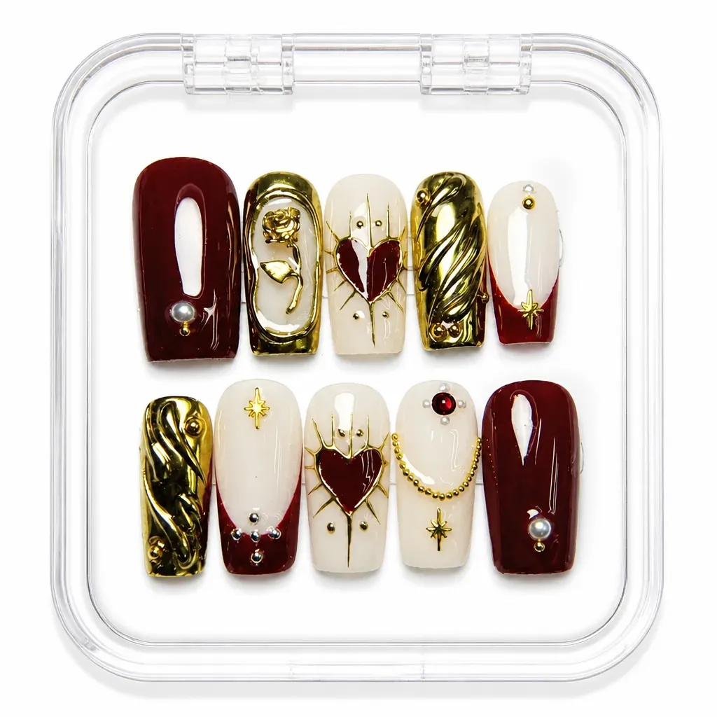 Sparkle Crimson Luxe – Xưởng gia công Nailbox Sỉ thủ công